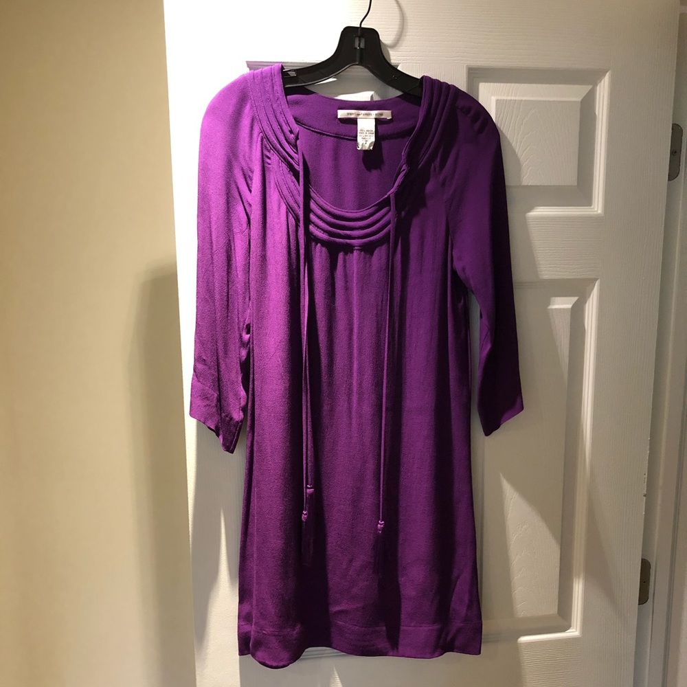 DVF Tunic Dress Purple w Tassels Sz 2/S